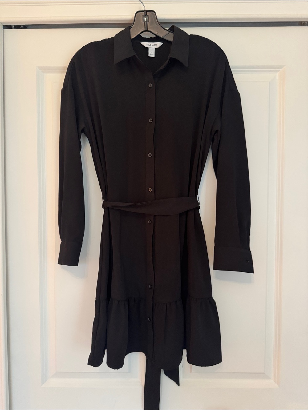 Nine West Black Long-Sleeve Shirt Dress with Tie Waist